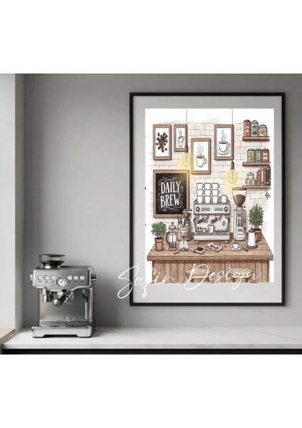 Kahve Köşesi Çerçeveli Tablo - Mutfak Duvar Dekoru,modern Mutfak Dekorasyon Tablosu modelleri