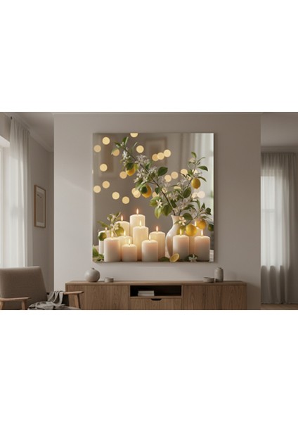 Romantik Kanvas Tablo, Mumlarla Süslenmiş Masa Tablo, Modern Ev ve Ofis Dekorasyonu Tablo