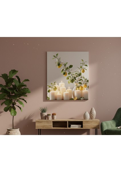 Romantik Kanvas Tablo, Mumlarla Süslenmiş Masa Tablo, Modern Ev ve Ofis Dekorasyonu Tablo modelleri