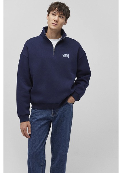 Boxy Fit Yarım Fermuarlı Dik Yaka Sweat Erkek Sweat 0S10208