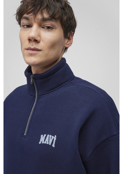 Boxy Fit Yarım Fermuarlı Dik Yaka Sweat Erkek Sweat 0S10208 fırsatları