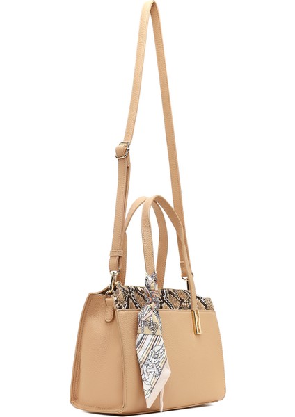 Kadın Bej Uzun Askılı Desenli Kol Çantası 25WBD285814
