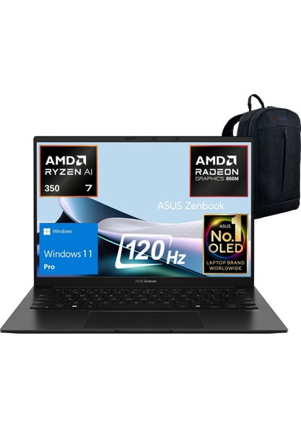 Zenbook 14 UM3406KA-PP194W Amd Ryzen Aı 7 350 16GB 1 Tb SSD Windows 11 Pro 14" Taşınabilir Bilgisayar + Emtech Çanta