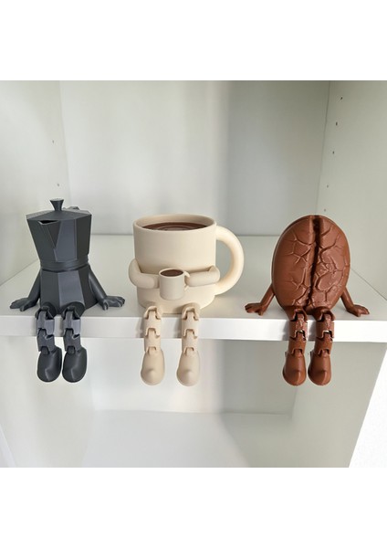 Sevimli Kahve Köşesi 3’lü Biblo Seti Sorelis - Kahve Çekirdeği - Moka Pot - Kupa - Bardak Dekoratif