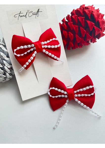 Kırmızı Fiyonk Inci Taş Işlemeli 2’li Klips Toka fiyatları