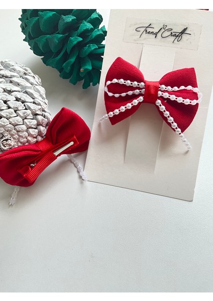 Kırmızı Fiyonk Inci Taş Işlemeli 2’li Klips Toka modelleri