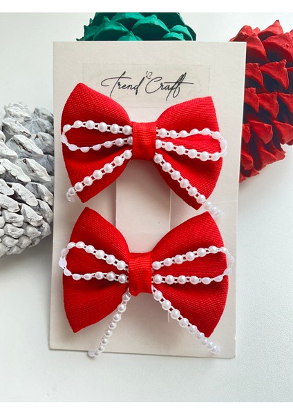 Kırmızı Fiyonk Inci Taş Işlemeli 2’li Klips Toka fırsatları