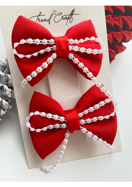 Kırmızı Fiyonk Inci Taş Işlemeli 2’li Klips Toka indirimleri