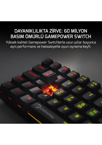 Lyra Rgb 60M 62TUŞ Siyah Mekanik Kablolu Red Switch Klavye - 3 Yıl Garantili fırsatları
