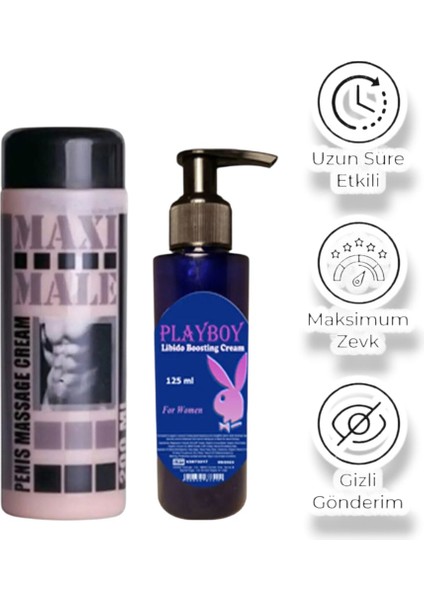 Maxi Male Erkeklere Özel Bölge Kremi 200 ml + Bayanlara Özel Playboy Libido Boosting Cream 125 ml