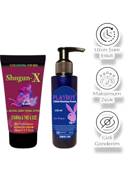 Shogun-X Erkeklere Özel Bölge Kremi 50 ml + Bayanlara Özel Playboy Libido Boosting Cream 125 ml