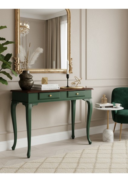 120 cm Masif Çekmeceli Lükens Yeşil Ceviz Dresuar