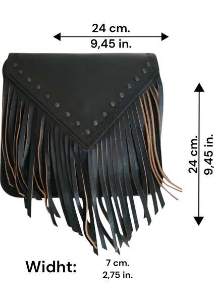 El Yapımı Hakiki Deri Püskül Detaylı Kadın Omuz Çantası | Zımbalı Bohem Tarz Gerçek Dana Derisi Tasarımı fırsatları