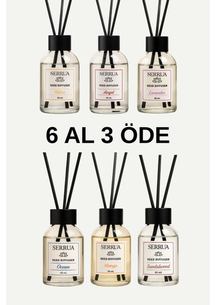 6'lı Çubuklu Oda Kokusu (Okyanus-Lavanta-Mango-Angel-Kavun- Sakız)