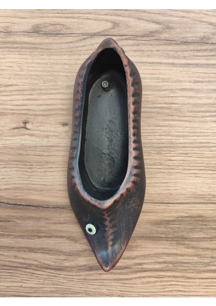 Bakır Renk Dekoratif Nazar Boncuklu Çarık Biblo – 20 x 7 cm