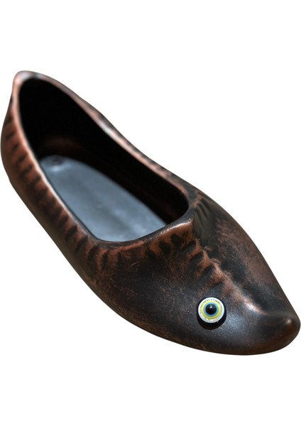 Bakır Renk Dekoratif Nazar Boncuklu Çarık Biblo – 20 x 7 cm