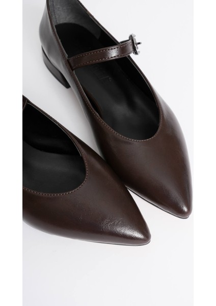 Meredith Premium Acı Kahve Günlük Kısa Sivri Burunlu Mary Jane Babet indirimleri