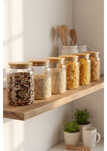 6’lı Cam Kavanoz Seti 860 cc – Vakumlu Bambu Kavanoz fiyatları