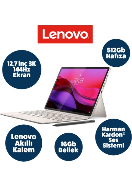 Yoga Tab Plus 3.3ghz Işlemci 16GB Bellek 512GB Depolama 12.7inch' 3k 144Hz Ekran- Premium Tablet + Kalem + Klavye