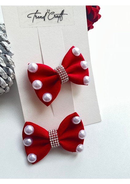 Kırmızı Fiyonk Incili Özel Tasarım 2’li Klips Toka fiyatları