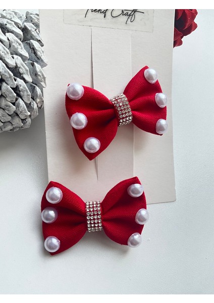 Kırmızı Fiyonk Incili Özel Tasarım 2’li Klips Toka modelleri