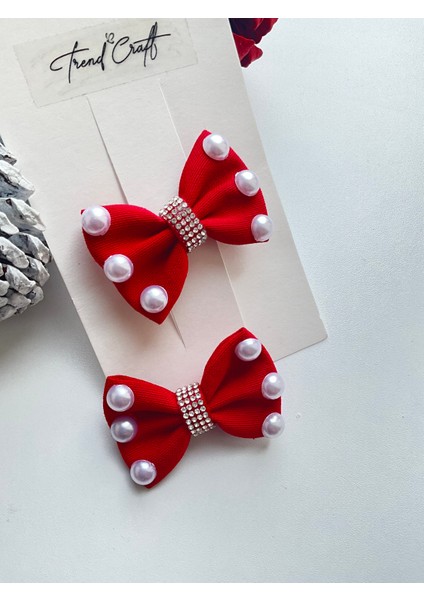 Kırmızı Fiyonk Incili Özel Tasarım 2’li Klips Toka indirimleri