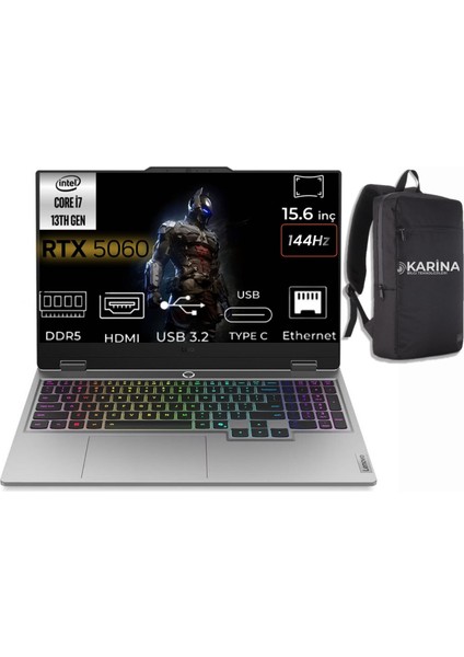 Loq 15IRX10 I7-13650HX 83JE00ETTR-K23 12GB 512GB+512GB RTX5060 Freedos 15.6" Full Hd Gaming Laptop