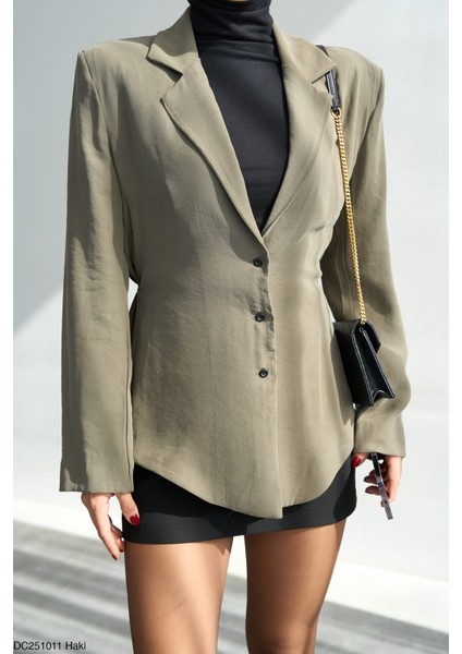 Kadın Kruvaze Yaka Bağcıklı Basıc Sezonluk Ceket