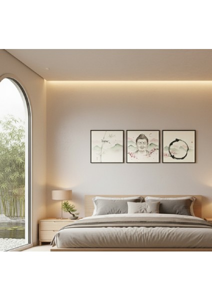 3'lü Çerçeveli Zen Temalı Kanvas Tablo Seti | Yoga ve Meditasyon Dekoru fiyatları
