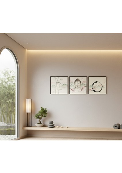 3'lü Çerçeveli Zen Temalı Kanvas Tablo Seti | Yoga ve Meditasyon Dekoru modelleri