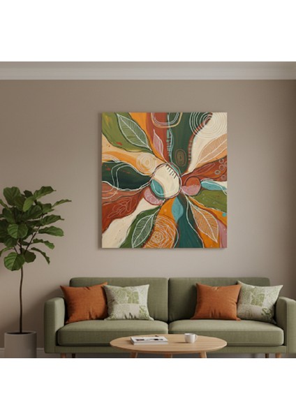 "doğadan Ilham Alan Soyut Kanvas Tablo | Bohem Stil Duvar Sanatı | Kaliteli Yeşil ve Turuncu Tablo