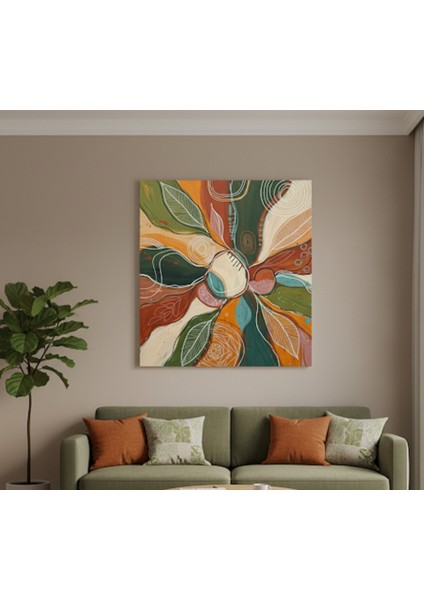 "doğadan Ilham Alan Soyut Kanvas Tablo | Bohem Stil Duvar Sanatı | Kaliteli Yeşil ve Turuncu Tablo modelleri
