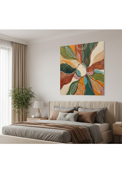"doğadan Ilham Alan Soyut Kanvas Tablo | Bohem Stil Duvar Sanatı | Kaliteli Yeşil ve Turuncu Tablo indirimleri