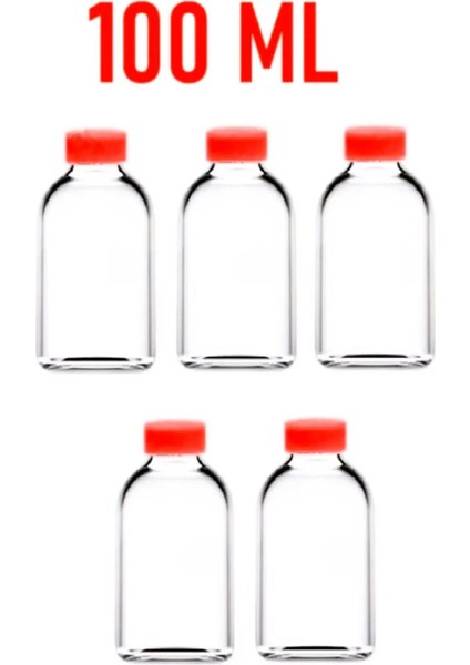 5 Adet 100 ml Shot Ginger Şişe Cam Şişe Kırmızı Kapaklı Kolonya Koku Süs Küçük Cam Şişe 5X100ML