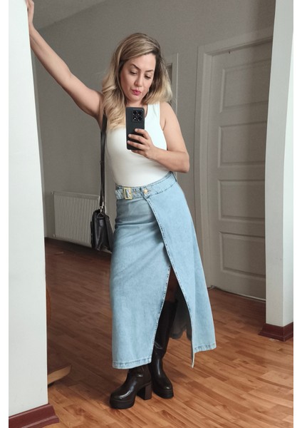 Kemerli Sarma Jean Kot Uzun Etek fiyatları