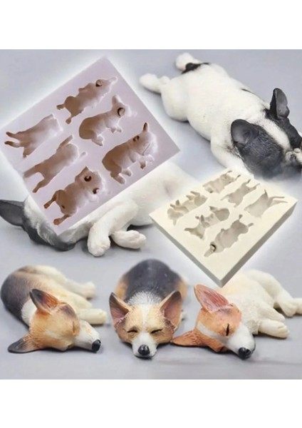 Uyuyan Köpekler Figür Silikon Kalıp Epoksi Reçine Taş Tozu Mum Kek Pasta Süsleme Silikon Kalıbı