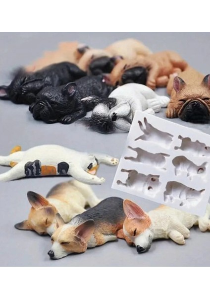 Uyuyan Köpekler Figür Silikon Kalıp Epoksi Reçine Taş Tozu Mum Kek Pasta Süsleme Silikon Kalıbı modelleri