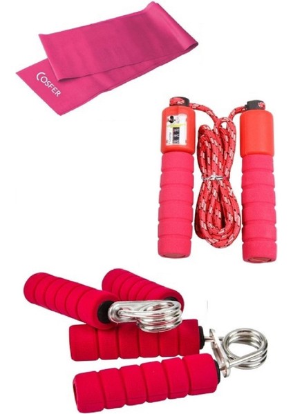 3'lü Set Vücut Sıkılaştırıcı Pilaset Seti Sayaçlı Atlama Ipi El Yayı Yoğa Lastiği Bandı