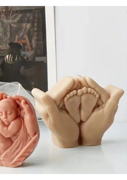 Avuç Içinde Bebek Ayakları Mum Kalıbı Seti Figür Epoksi Reçine Taş Tozu Mum Kek Pasta Süsleme