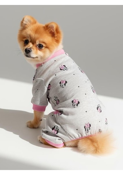 Minnie Köpek Tulumu | Pamuklu Penye Köpek Pijaması | Gri Pembe Desenli | Tüy Dökülmesini Azaltır | Küçük Irklar Için fiyatları