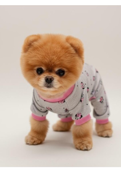 Minnie Köpek Tulumu | Pamuklu Penye Köpek Pijaması | Gri Pembe Desenli | Tüy Dökülmesini Azaltır | Küçük Irklar Için indirimleri