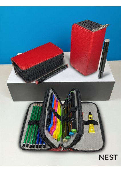 Sunii Deri Kırmızı 3 Fermuarlı Kalemlik, Cüzdan, Kadın Cüzdanı