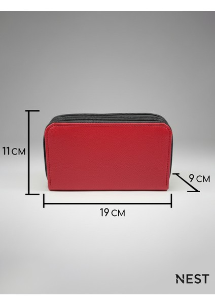 Sunii Deri Kırmızı 3 Fermuarlı Kalemlik, Cüzdan, Kadın Cüzdanı modelleri