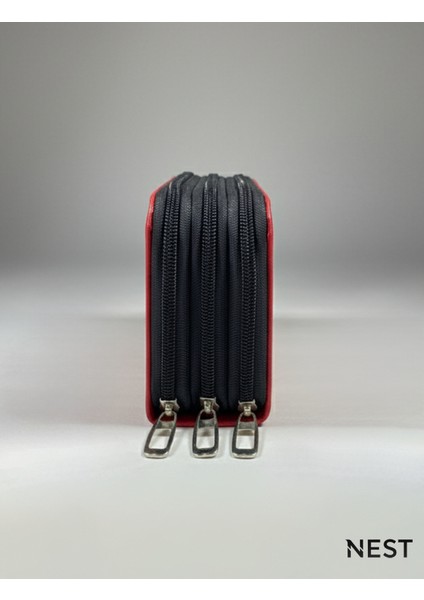 Sunii Deri Kırmızı 3 Fermuarlı Kalemlik, Cüzdan, Kadın Cüzdanı indirimleri