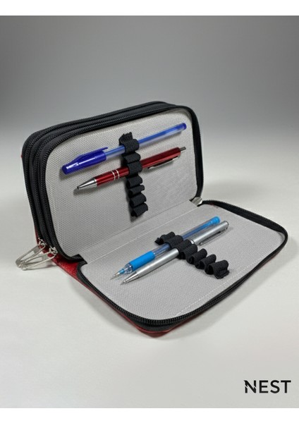 Sunii Deri Kırmızı 3 Fermuarlı Kalemlik, Cüzdan, Kadın Cüzdanı