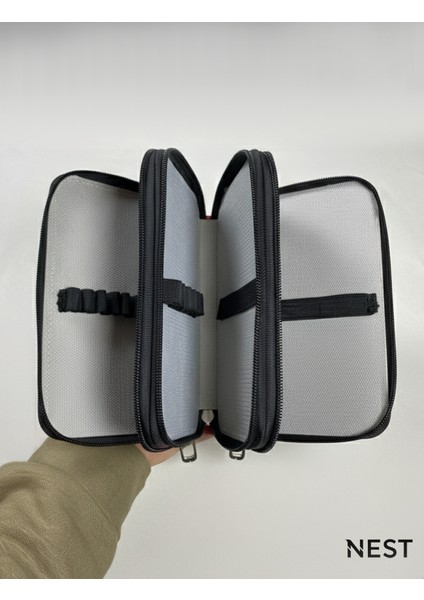 Sunii Deri Kırmızı 3 Fermuarlı Kalemlik, Cüzdan, Kadın Cüzdanı