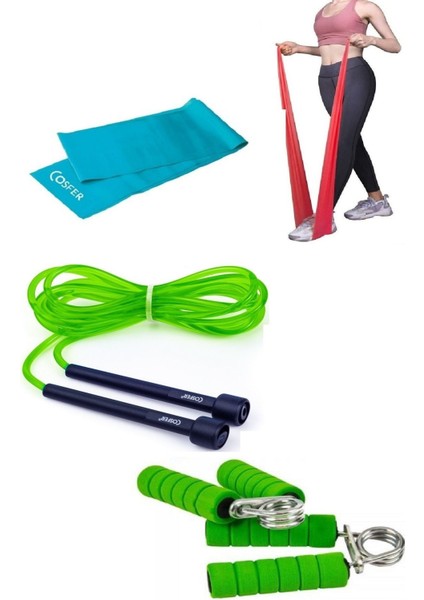 3'lü Set Kondisyon Fitnes Spor Atlama Ipi Egzersiz Pilates Bandı El Parmak Güçlendirme El Yayı