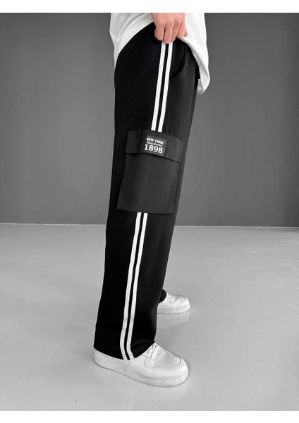 Iki Iplik Kumaş Kargo Cepli Şeritli Alt Esofman - Siyah -Vlmr modelleri