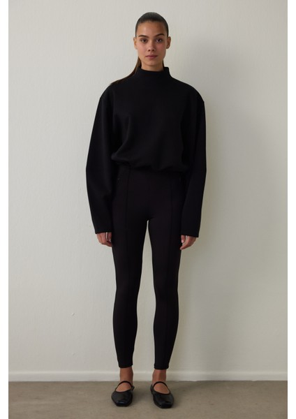 Siyah Gizli Cep Görünümlü Yüksek Bel Tayt