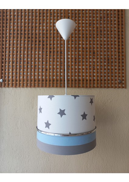 Beyaz Gri Mavi M-0351 Kumaş Kaplama Yıldızlı Çocuk Odası ve Bebek Odası Avize Aydınlatma Sarkıt fiyatları
